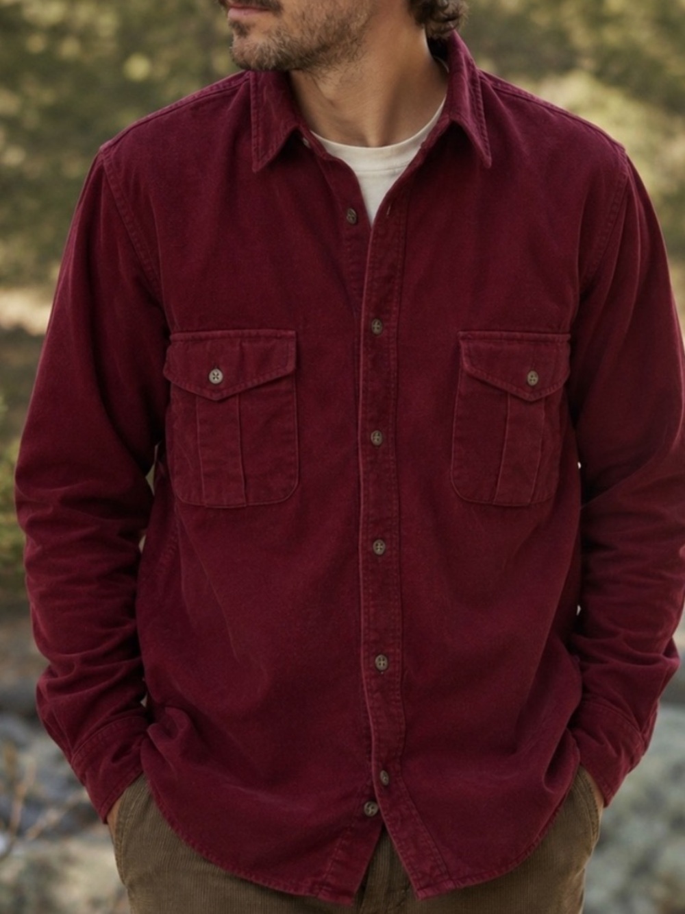 Vintage Eddie Bauer Maroon Heavy Chamois Flannel Shirt Size M